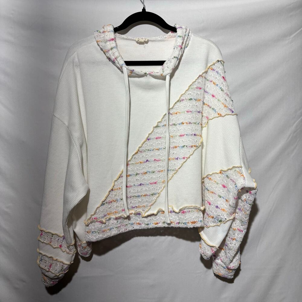 POL Knit White Oversized Hoodie Rainbow Pullover Embellished What About Now Past